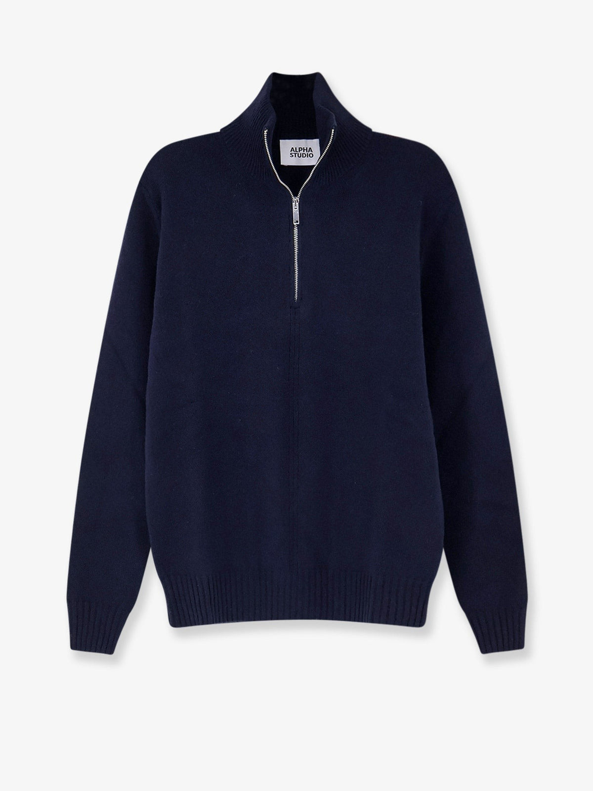 Alpha-Studio Men's Wool and Cashmere Half Zip Cardigan Blue