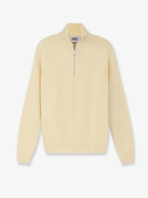 Alpha-Studio Men's Wool and Cashmere Half Zip Cardigan White