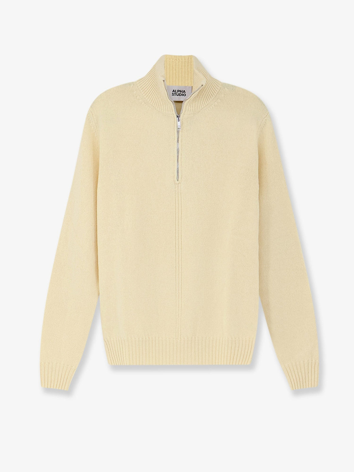 Alpha-Studio Men's Wool and Cashmere Half Zip Cardigan White