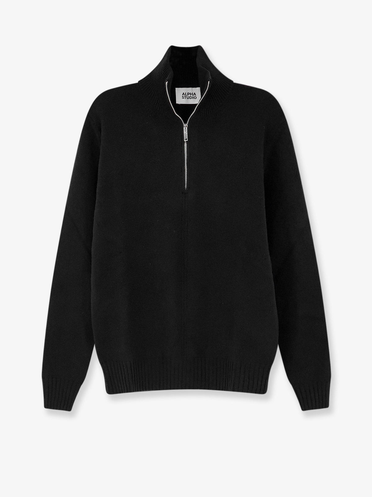 Alpha-Studio Men's Wool and Cashmere Half Zip Cardigan Black