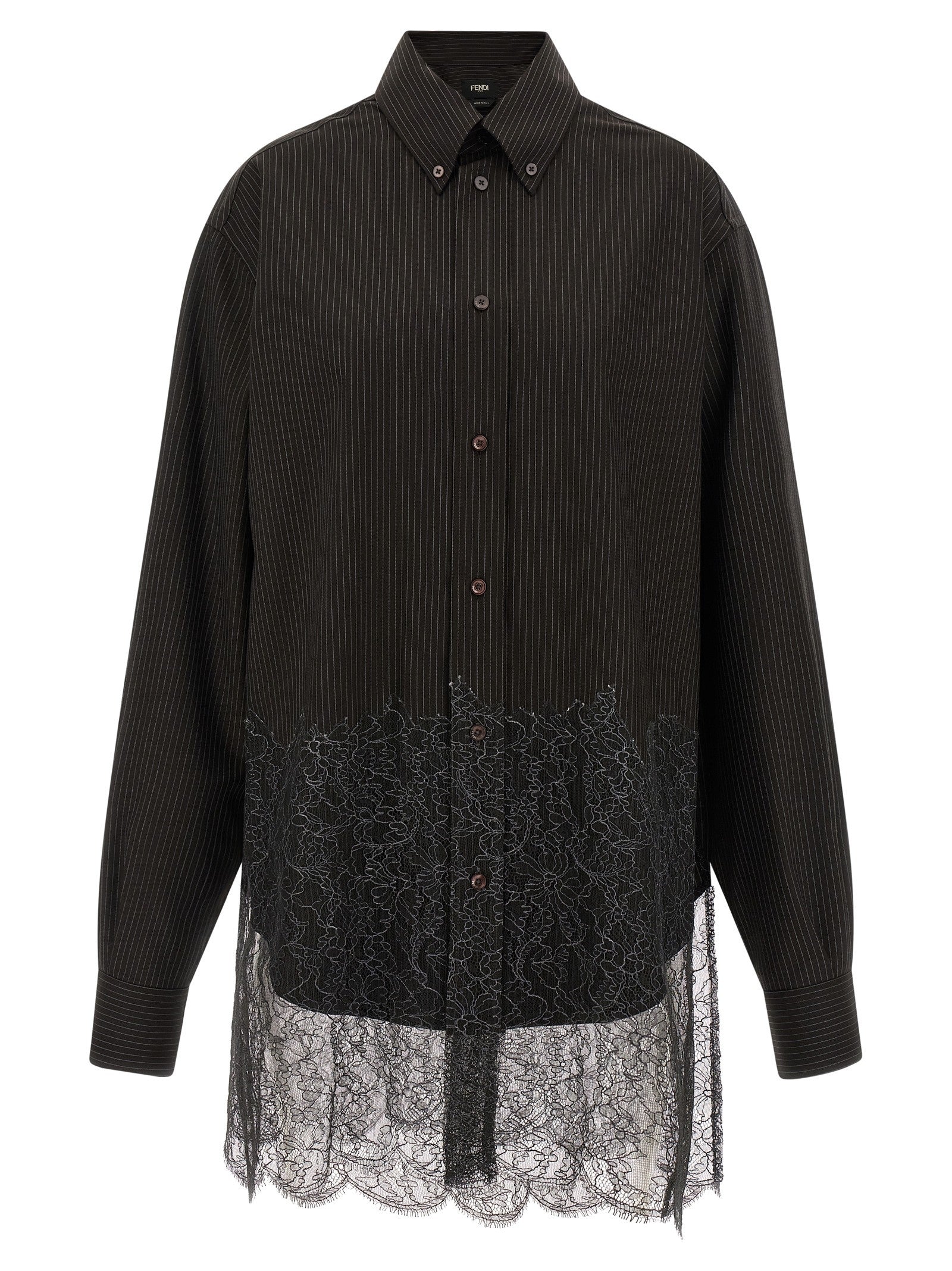 Fendi Wool and Lace Shirt Brown