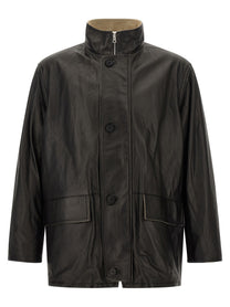 AURALEE Wool and Leather Reversible Jacket Gold, view 3