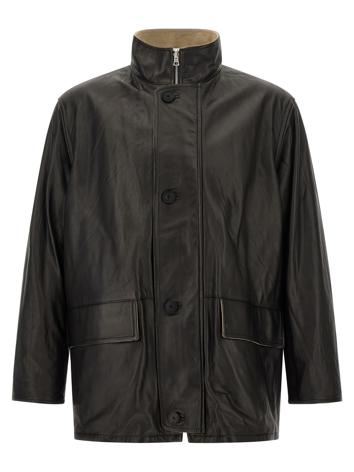 AURALEE Wool and Leather Reversible Jacket Gold, view 3