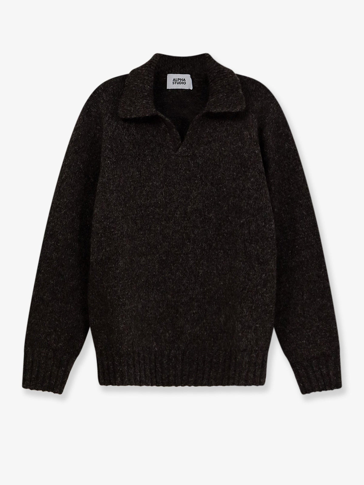 Alpha-Studio Men's Wool Blend Ribbed Collar Sweater Brown