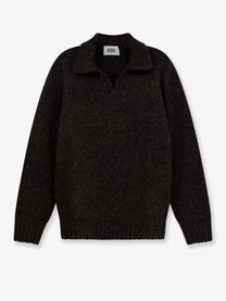 Alpha-Studio Men's Wool Blend Ribbed Collar Sweater Brown