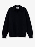 Alpha-Studio Men's Wool Blend Ribbed Collar Sweater Blue