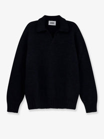 Alpha-Studio Men's Wool Blend Ribbed Collar Sweater Blue