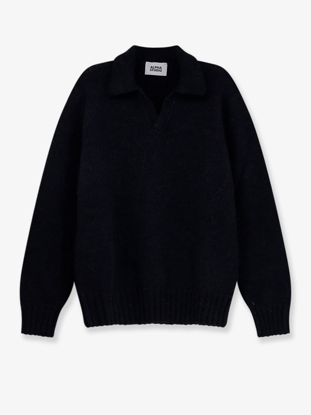Alpha-Studio Men's Wool Blend Ribbed Collar Sweater Blue
