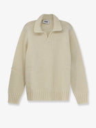 Alpha-Studio Men's Wool Blend Ribbed Collar Sweater White