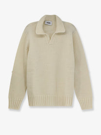 Alpha-Studio Men's Wool Blend Ribbed Collar Sweater White