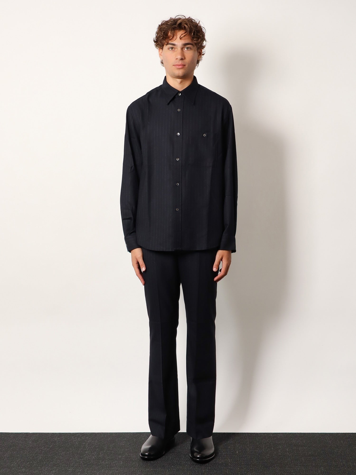 Tonywack Unisex Wool Blend Unisex Striped Shirt Blue