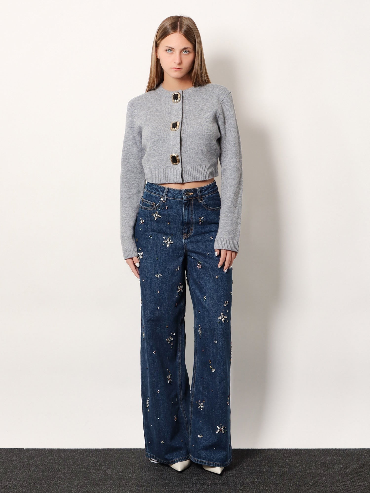 self-portrait Women's Wool Cardigan Grey