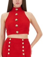 Balmain Women's Wool Crop Top Red, view 4