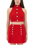 Balmain Women's Wool Crop Top Red