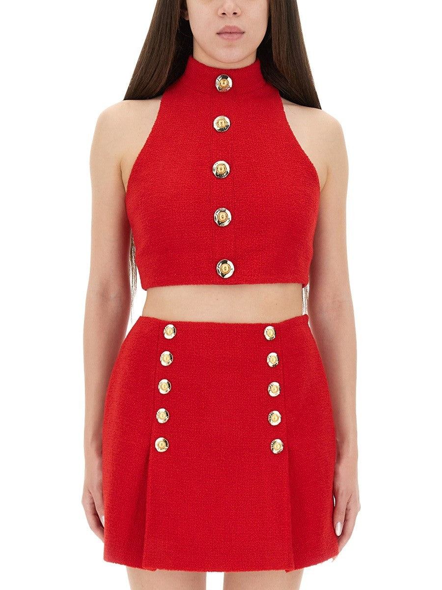 Balmain Women's Wool Crop Top Red