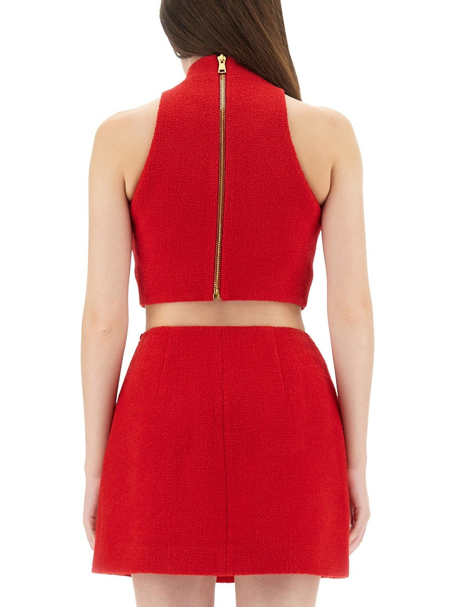 Balmain Women's Wool Crop Top Red