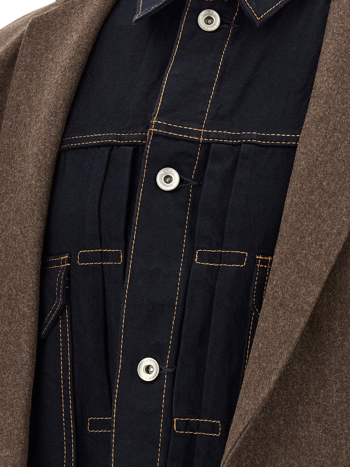 Sacai Wool Flannel Denim Coat Coat Brown, view 5