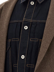 Sacai Wool Flannel Denim Coat Coat Brown, view 5