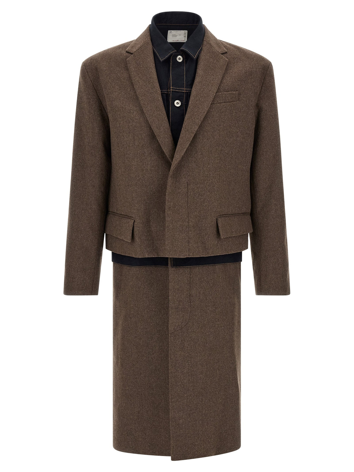 Sacai Wool Flannel Denim Coat Coat Brown