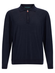 Kiton Wool Polo Shirt Microns Blue