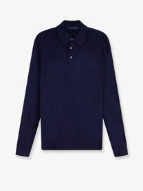 Kiton Men's Wool Polo Shirt Blue