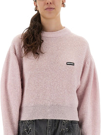 Rotate Birger Christensen Women's Wool Puff Sweater Pink