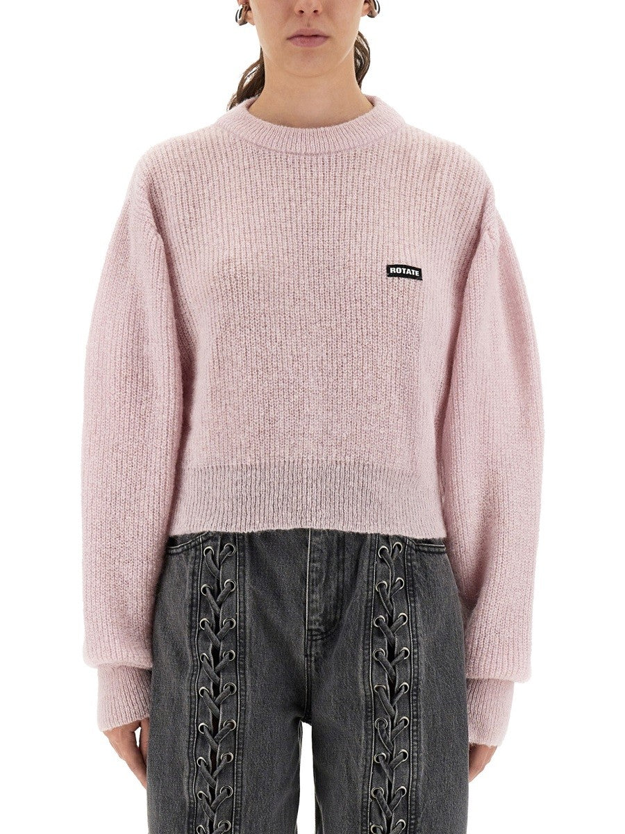 Rotate Birger Christensen Women's Wool Puff Sweater Pink