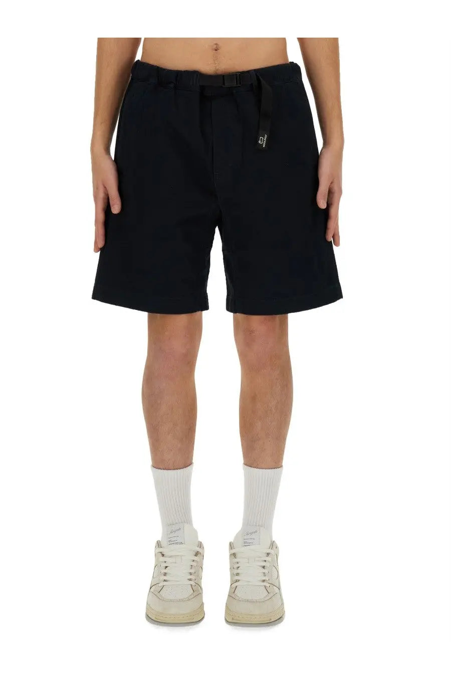 Black cotton shorts with drawstring waistband and subtle brand logo on the side from woolrich mens belted bermuda shorts blue