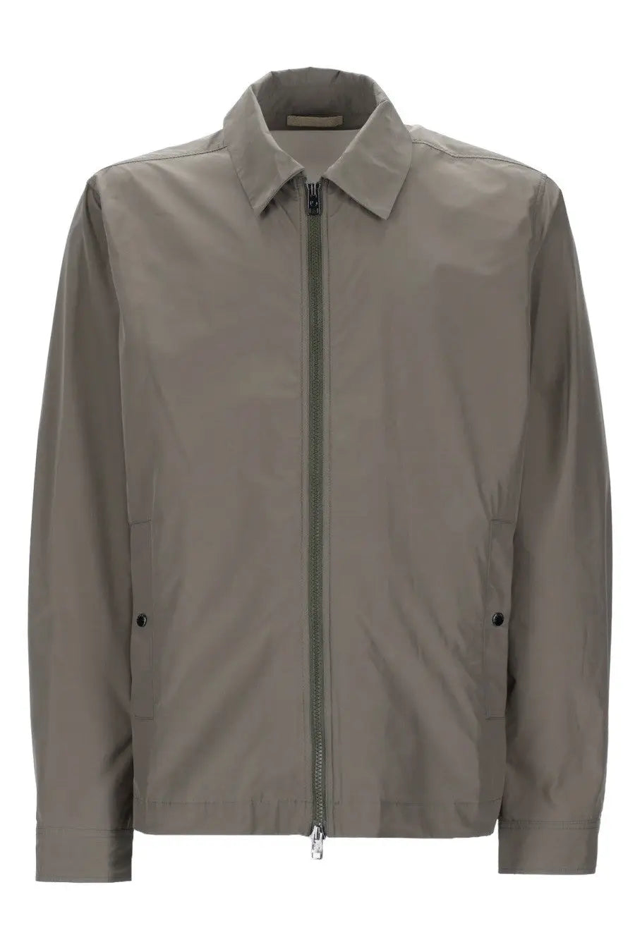 Woolrich men’s giacca urban timber overshirt beige sleek olive green nylon jacket with classic collar and front zipper