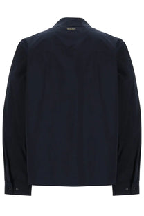 Dark navy woolrich men’s urban timber overshirt made of wool with classic collar and buttoned cuffs