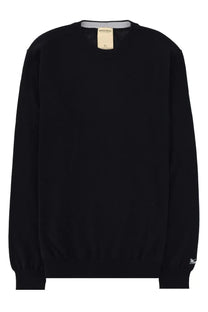 Black woolrich crewneck sweater in cotton with ribbed cuffs and hem featuring subtle gray inner collar lining