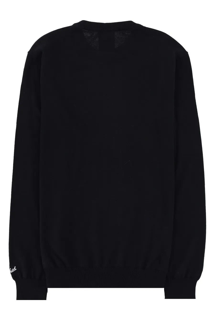 Woolrich men’s black long-sleeved crewneck sweatshirt in cotton with subtle logo embroidered on left sleeve
