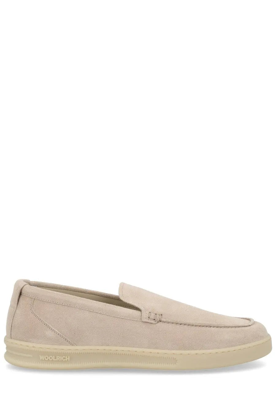 Beige suede slip-on loafer with minimalist design and subtle stitching woolrich men’s mocassino in suede beige