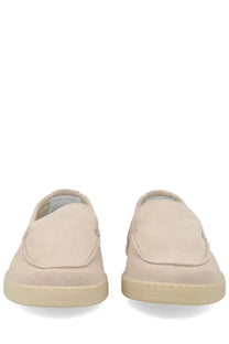 Woolrich men’s mocassino beige suede slip-on loafers with soft textured finish and matching rubber soles