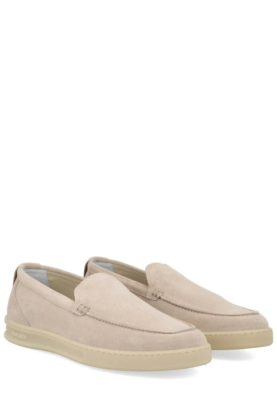 Beige suede slip-on loafers with soft textured upper and matching rubber sole woolrich men’s mocassino in suede beige