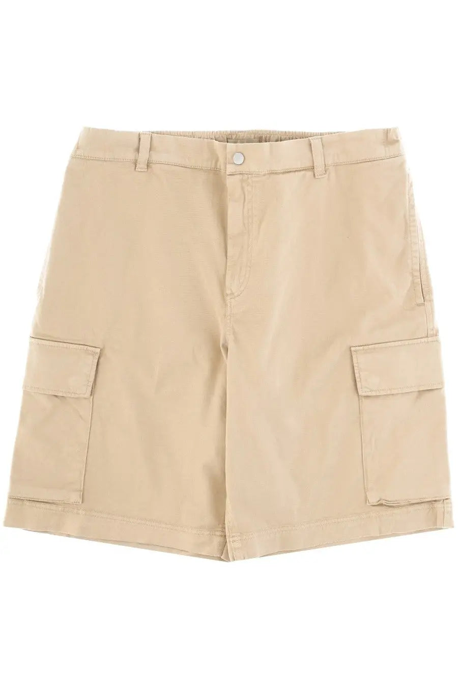Woolrich mens beige cotton cargo shorts with side pockets and button closure