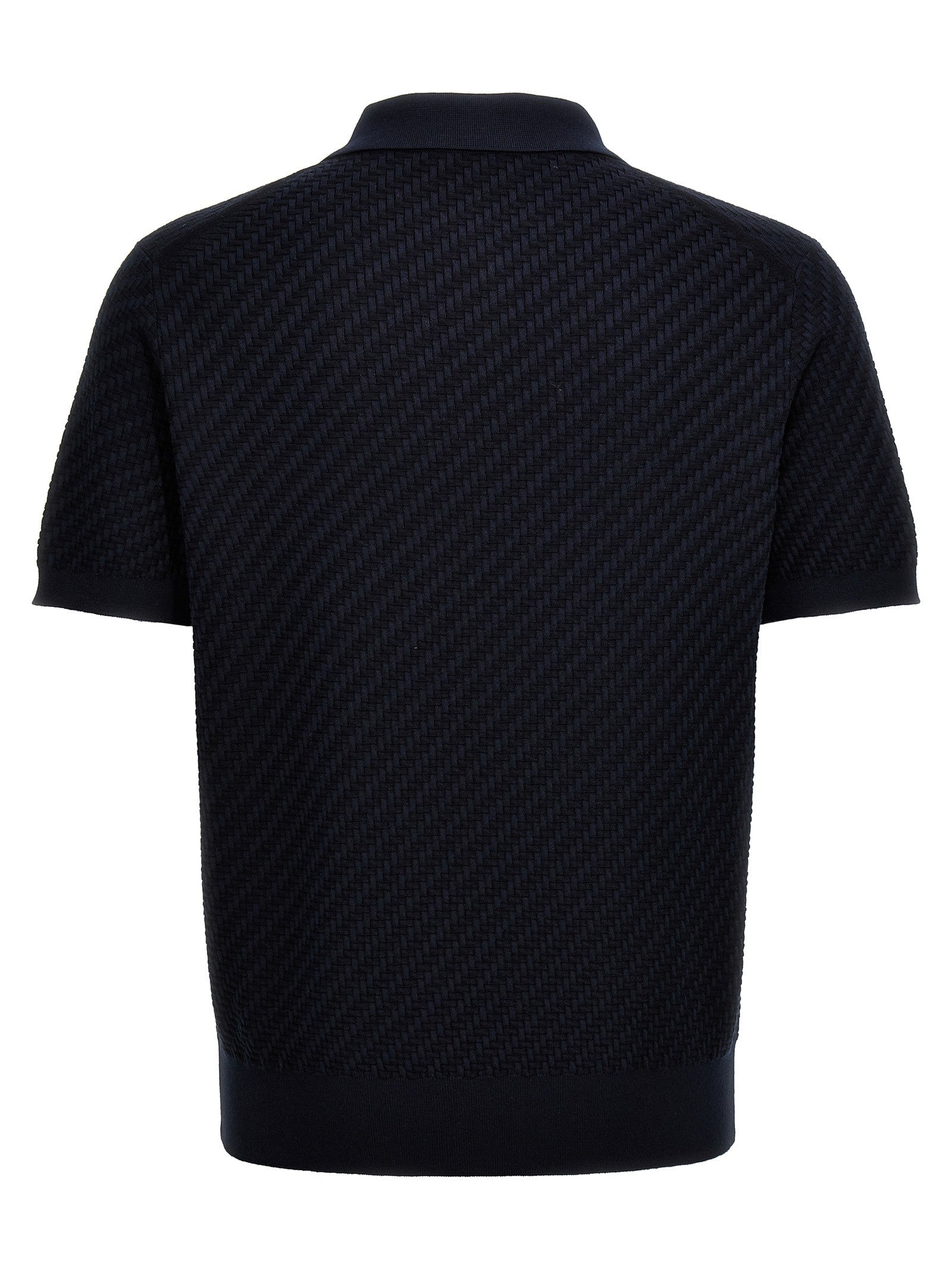 Brioni Woven Knit Polo Shirt Blue