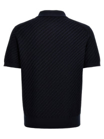 Brioni Woven Knit Polo Shirt Blue