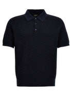 Brioni Woven Knit Polo Shirt Blue