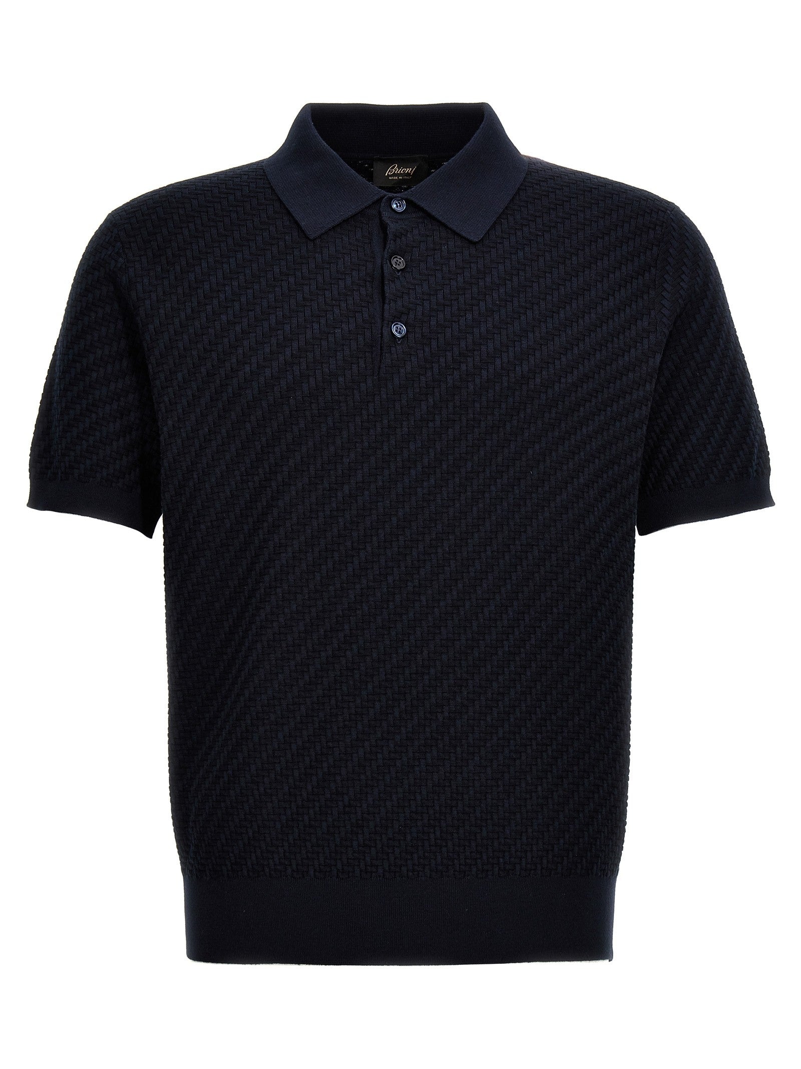 Brioni Woven Knit Polo Shirt Blue