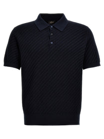 Brioni Woven Knit Polo Shirt Blue