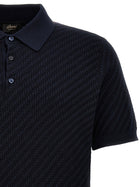 Brioni Woven Knit Polo Shirt Blue, view 3