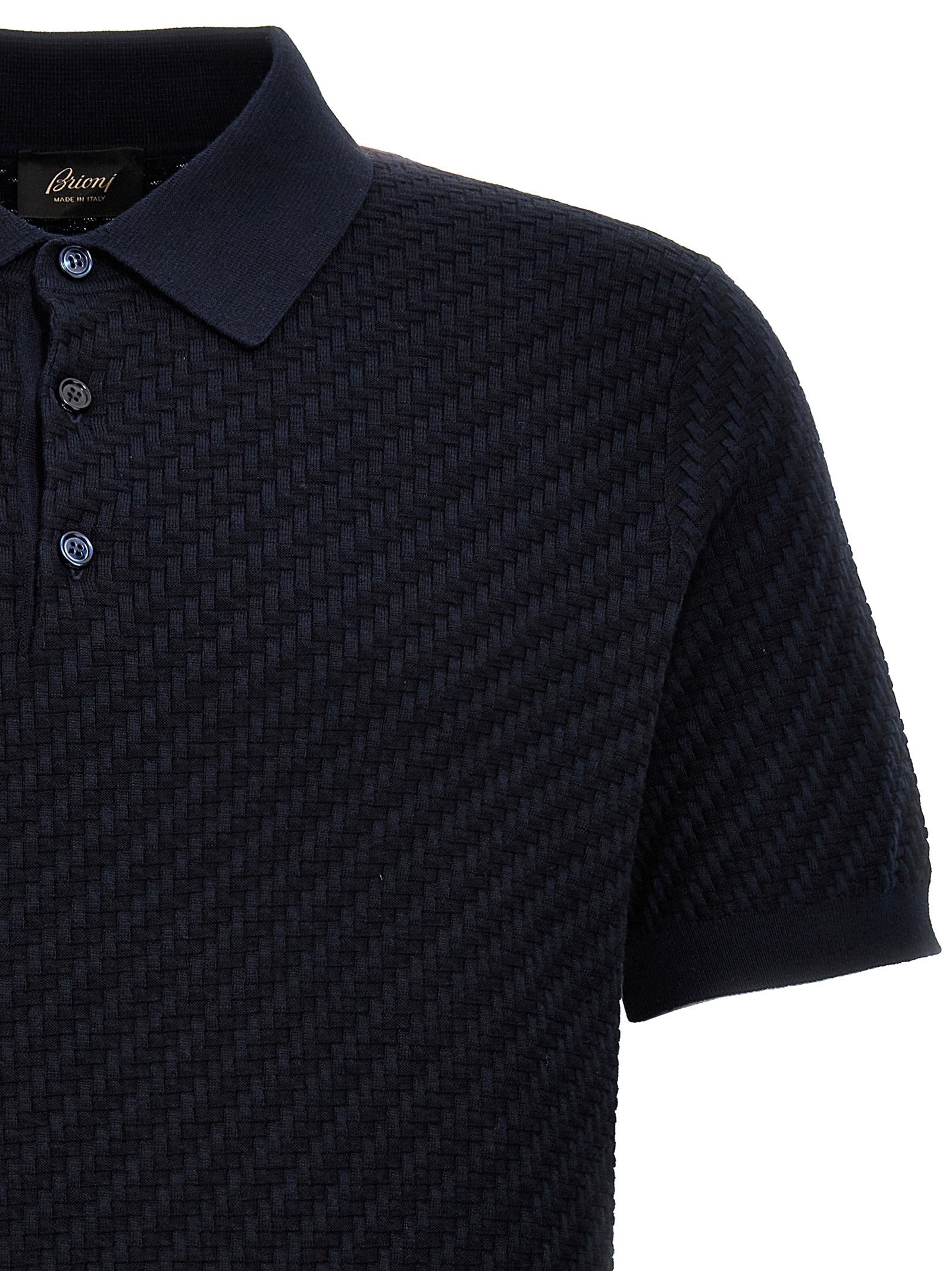 Brioni Woven Knit Polo Shirt Blue