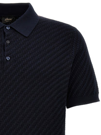 Brioni Woven Knit Polo Shirt Blue