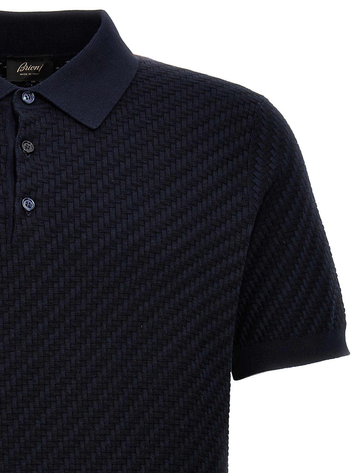 Brioni Woven Knit Polo Shirt Blue, view 3