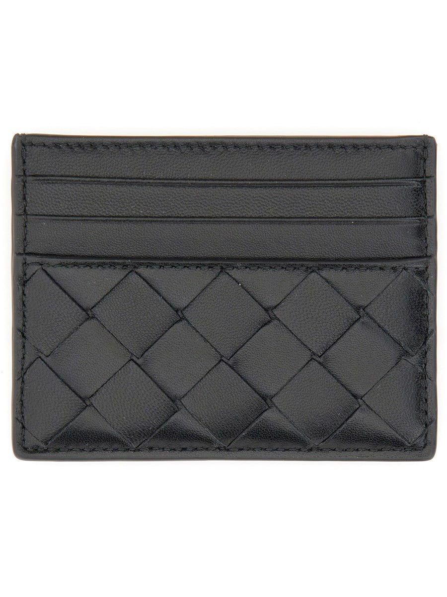 Bottega Veneta Women's Woven Leather Card Case Black