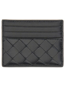 Bottega Veneta Women's Woven Leather Card Case Black
