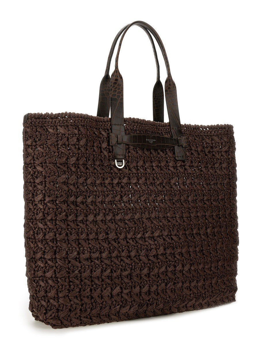 Dolce &amp; Gabbana Men's Woven Mesh Shopping Bag Brown