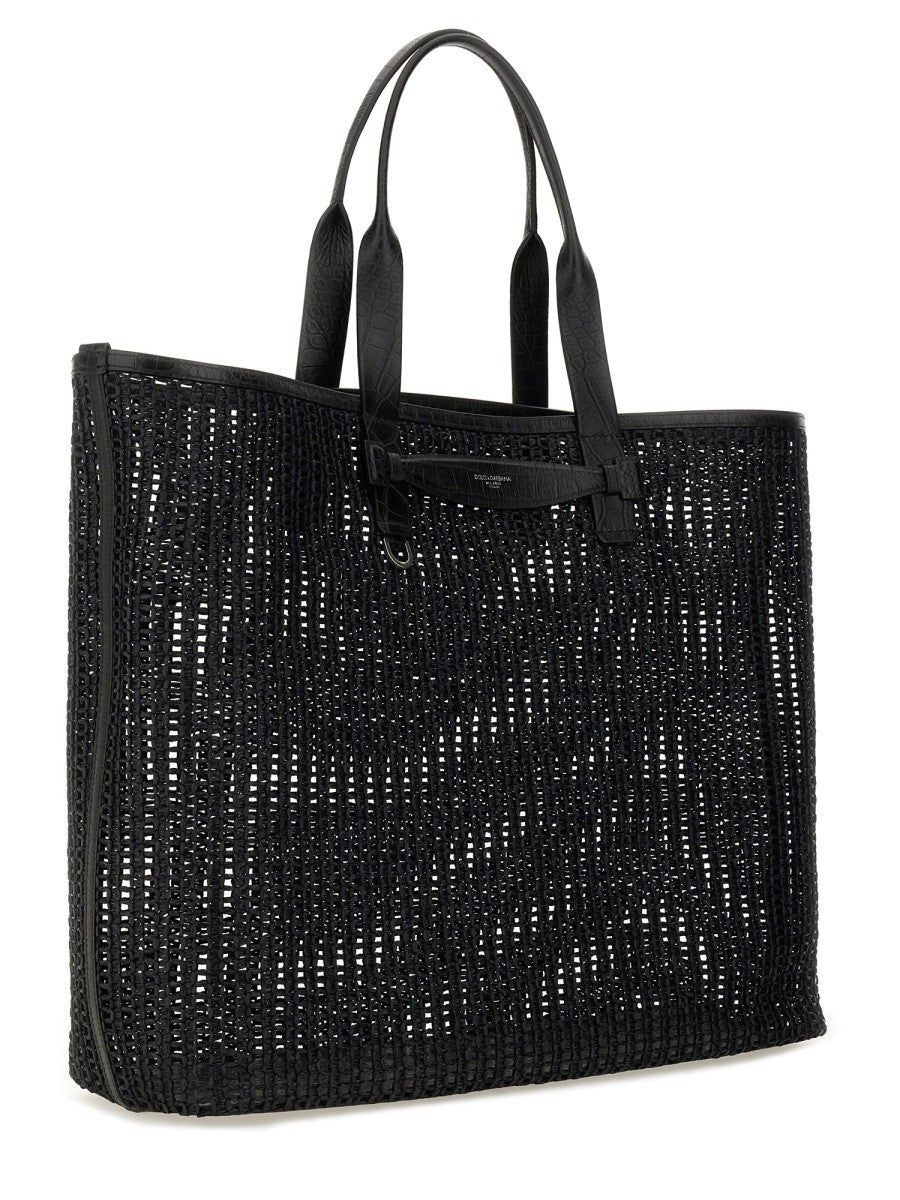 Dolce &amp; Gabbana Men's Woven Mesh Shopping Bag Black