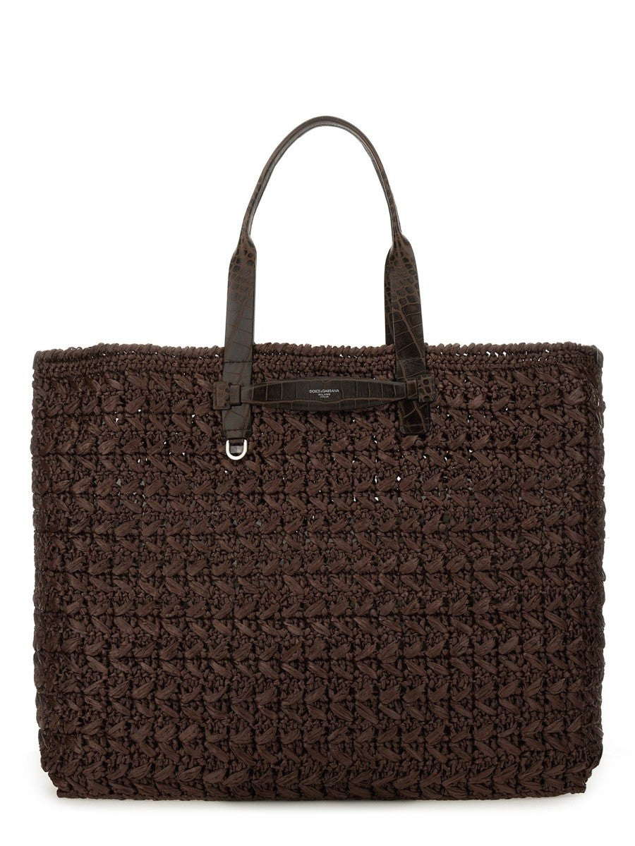 Dolce &amp; Gabbana Men's Woven Mesh Shopping Bag Brown